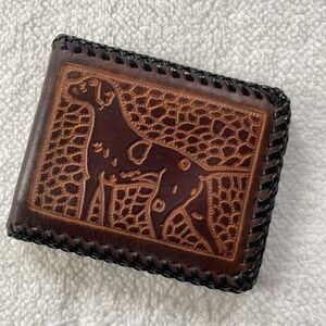 Handmade Bifold Tooled Leather Wallet With Bird Dog  70's 5x3.5 ID & CC Pockets